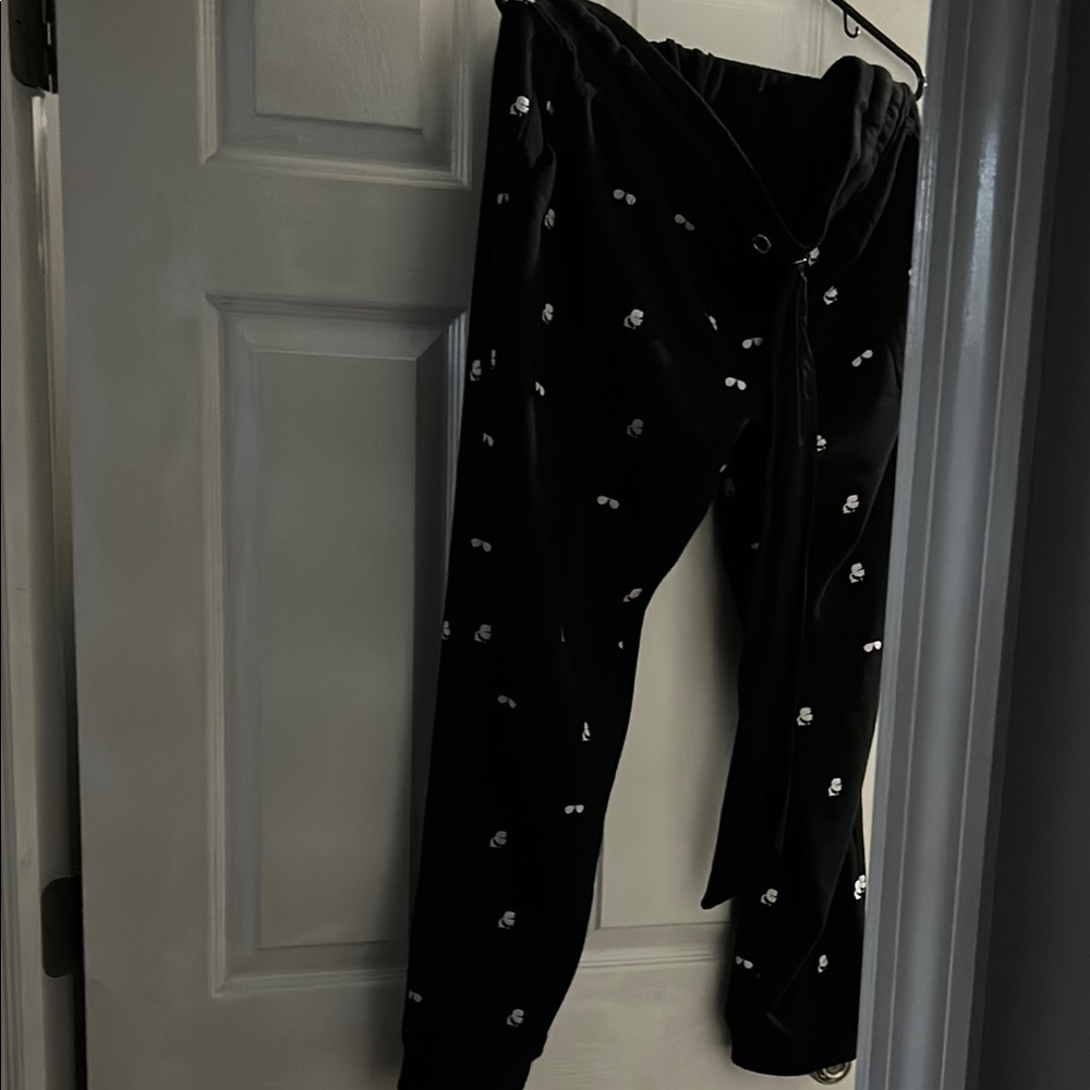 Kar lagerfeld Black Pants with White Embellishments